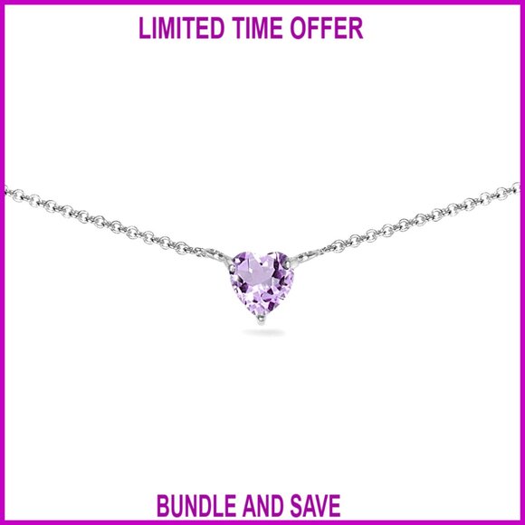 Sterling Silver Heart Gemstone Choker Necklace 7mm Dainty Layered